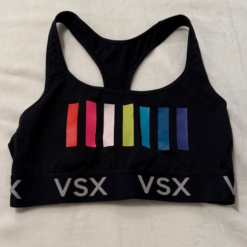 VSX Black Sports Bra with Multicolor Stripes